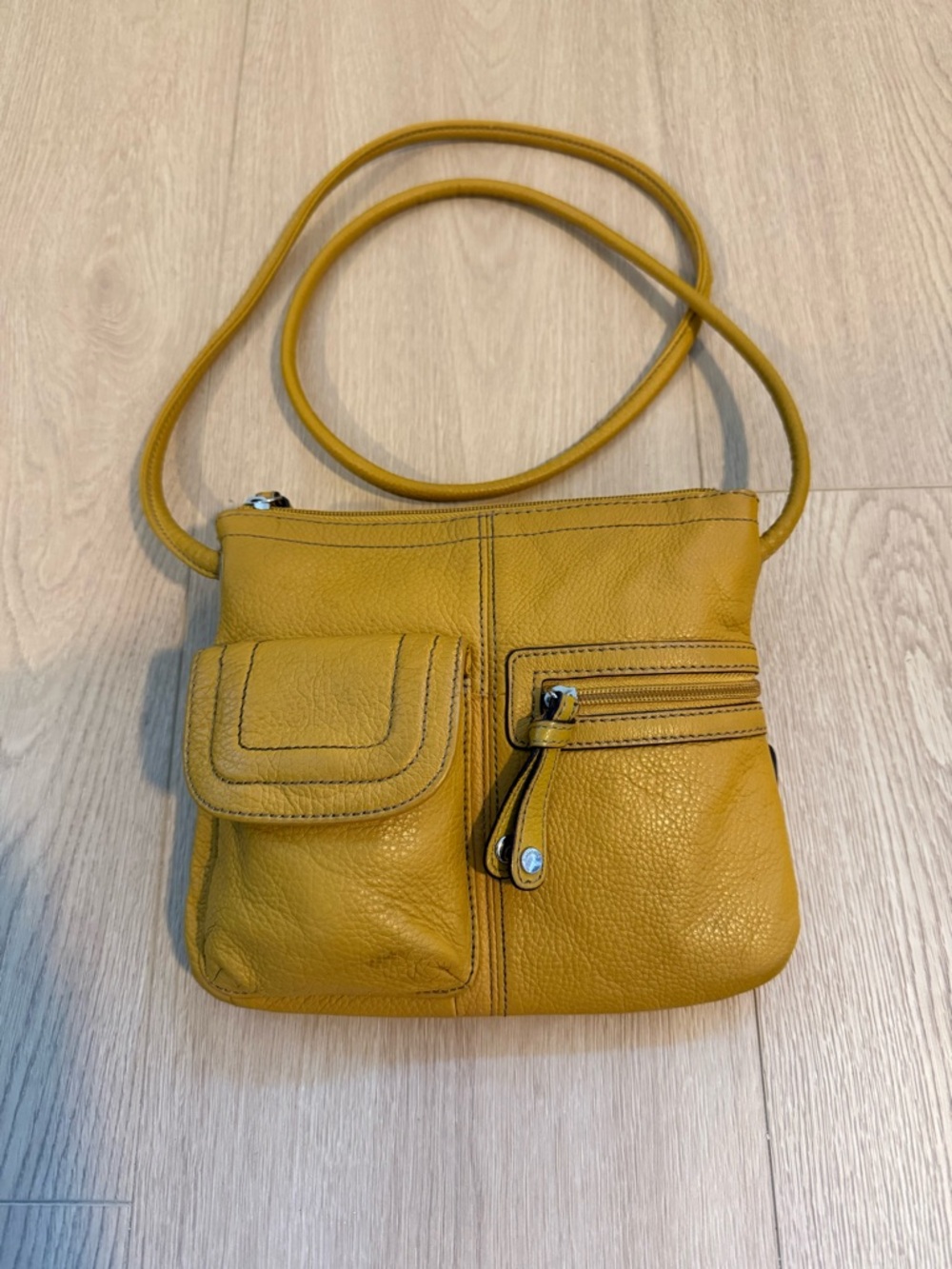 Tignanello Mustard Yellow Leather Crossbody Organizer Bag